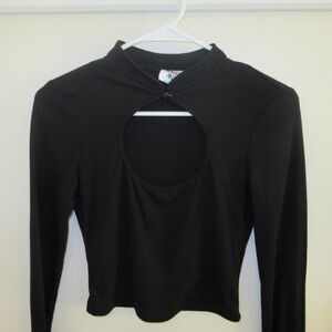 Black Long Sleeve Cutout Top